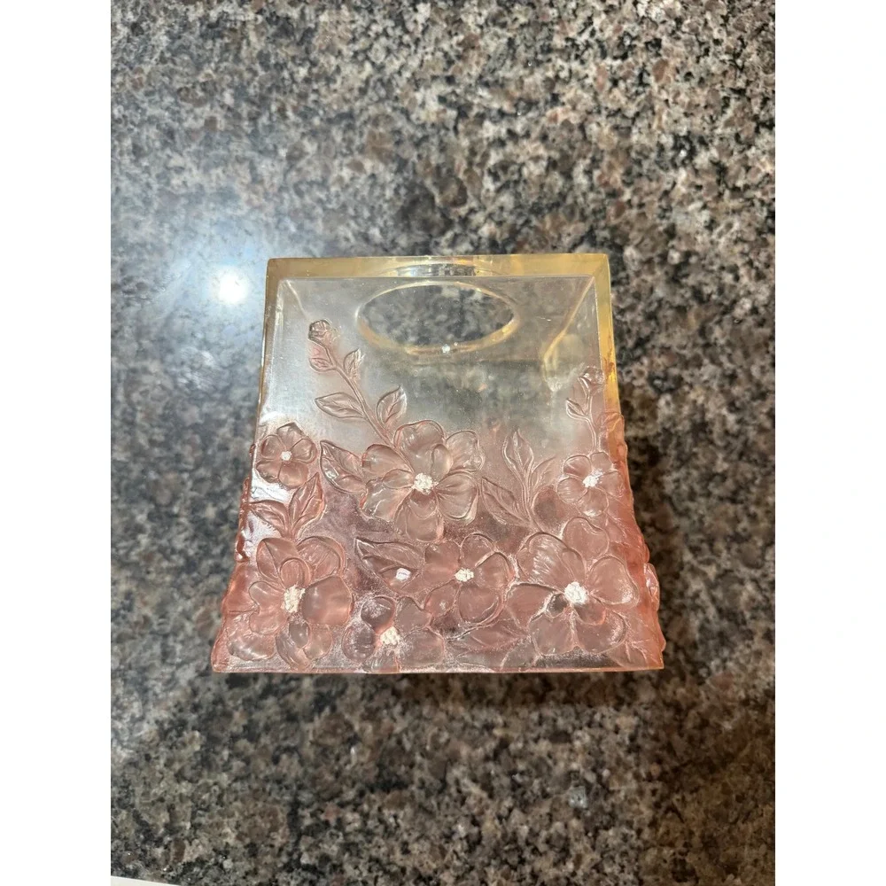 Vintage Pink Floral Acrylic Tissue Box Cover Square Embossed Flower Boutique